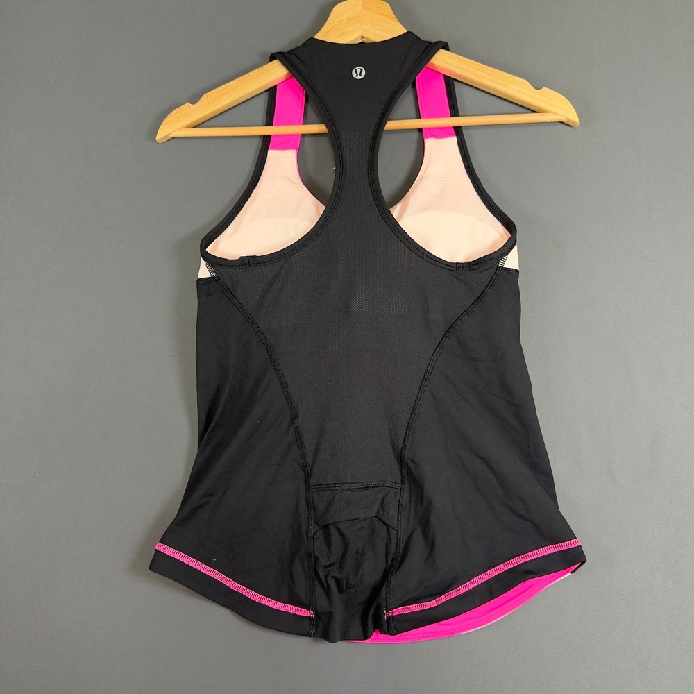 Lululemon Racerback Tank Top Womens Size 6 Pink Black Colorblock Built In Bra